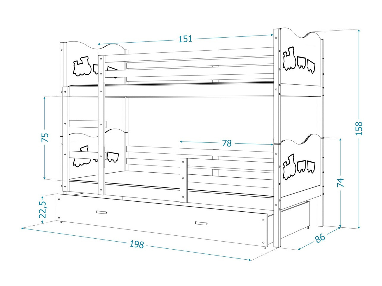 Bunk bed Aurora 111 (Blue)
