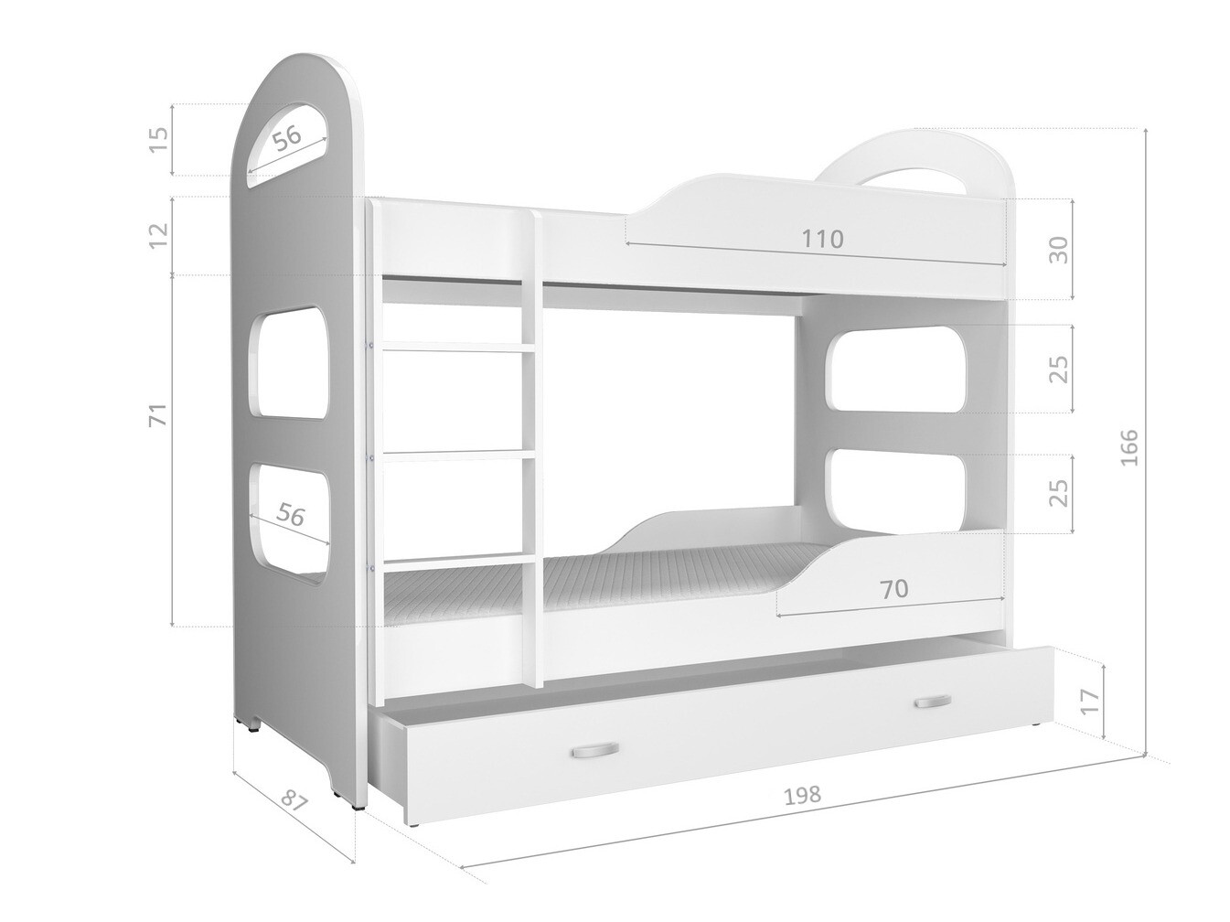 Bunk bed Aurora 116 (White + Grey)