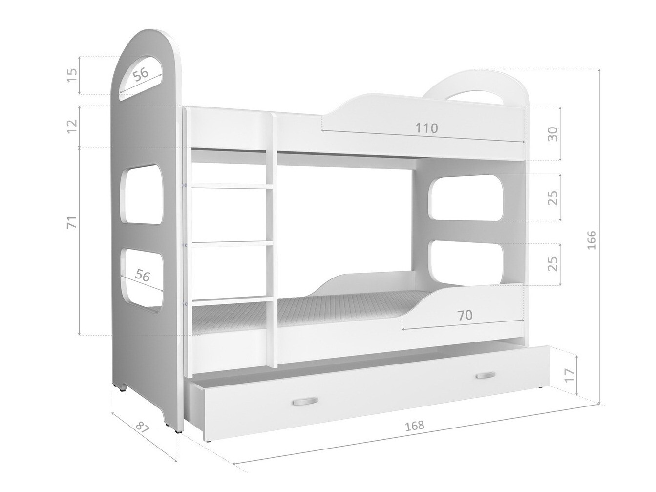 Bunk bed Aurora 116 (White + Pink)
