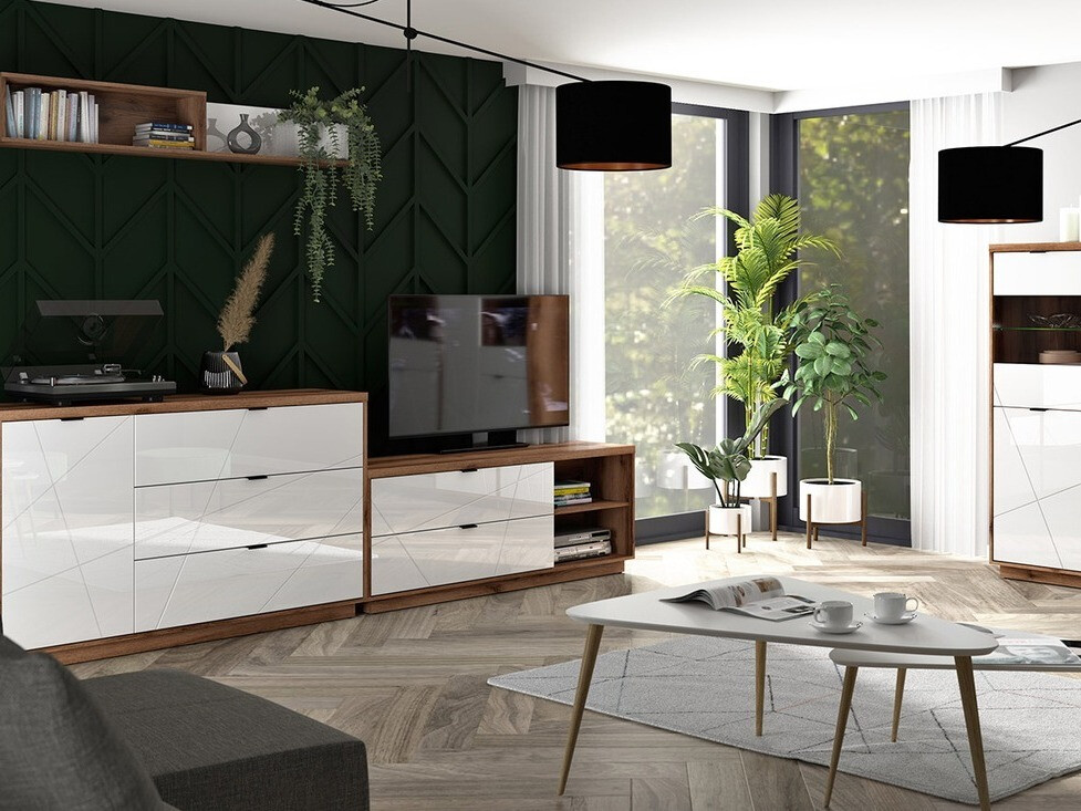 Chest of drawers Fivale 100 (Dark Delano oak + Glossy white)