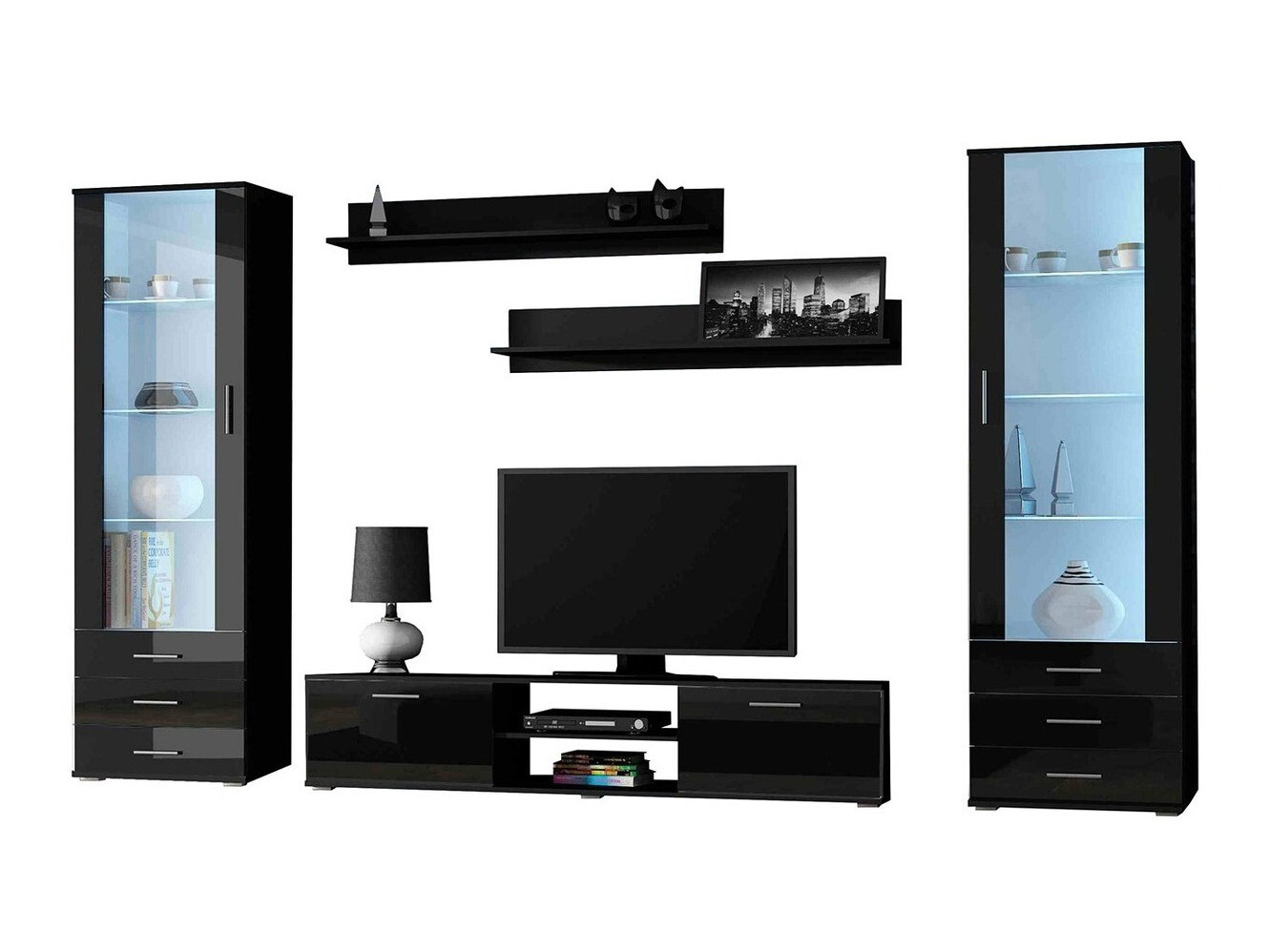 Living room set Tornola 109 (Black + Glossy black)