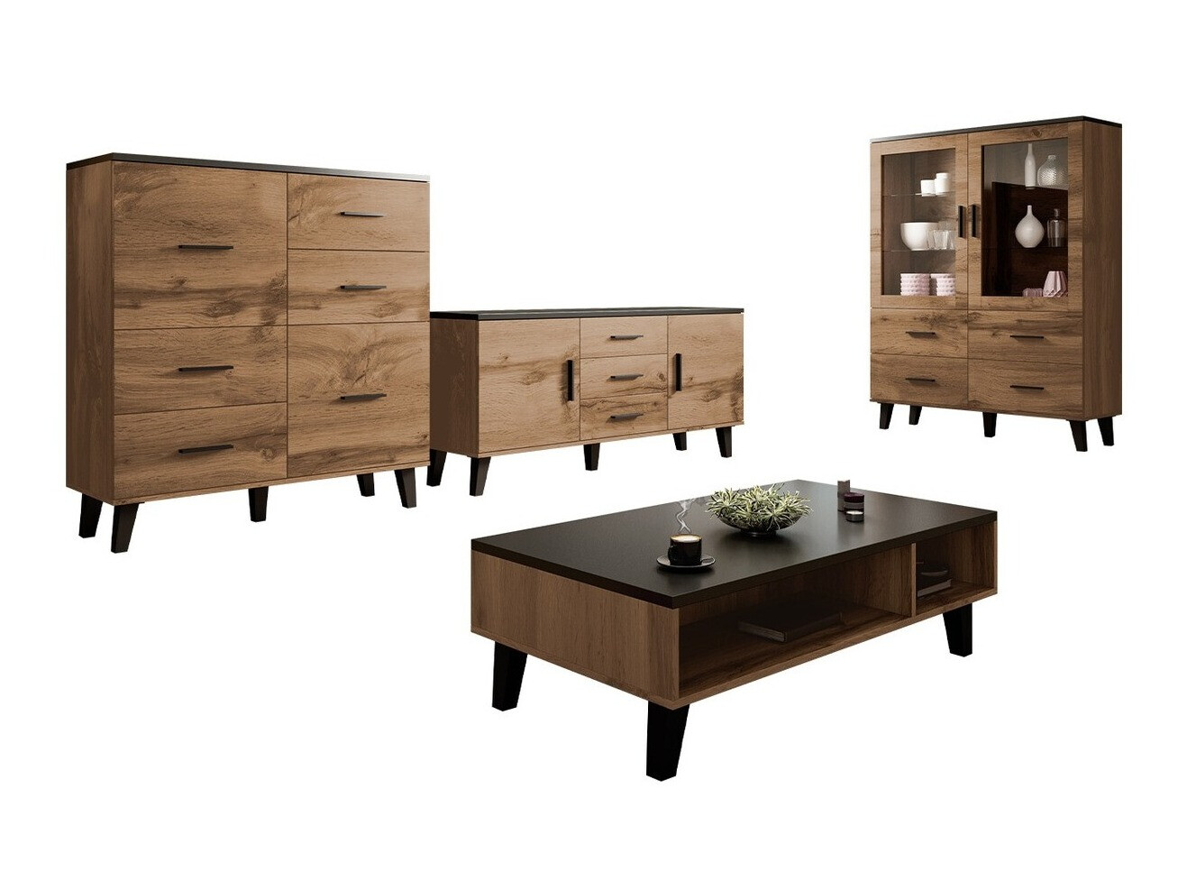 Living room set Larfloi 112 (Wotan Oak + Black)