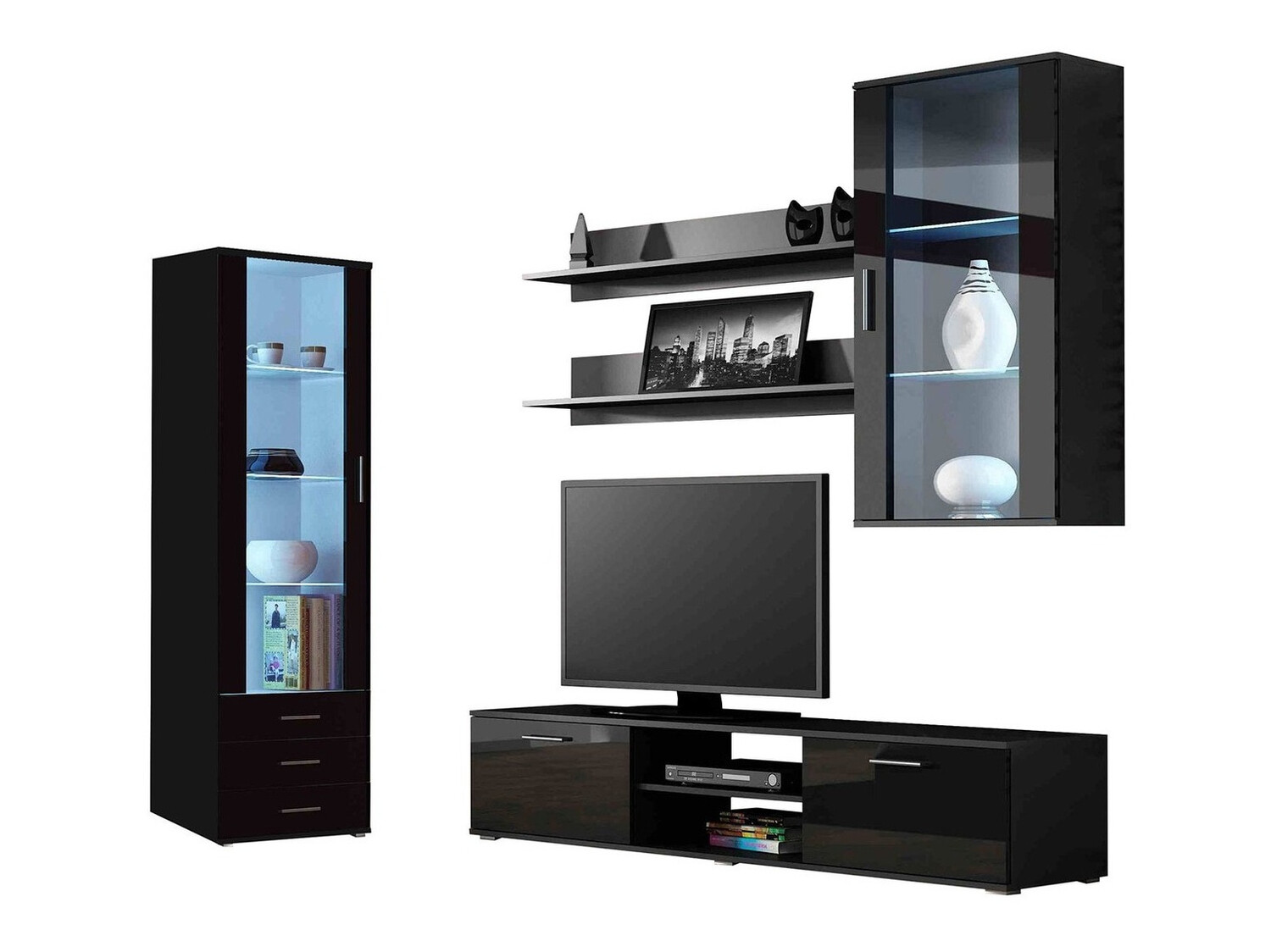 Living room set Tornola 114 (Black + Glossy black)