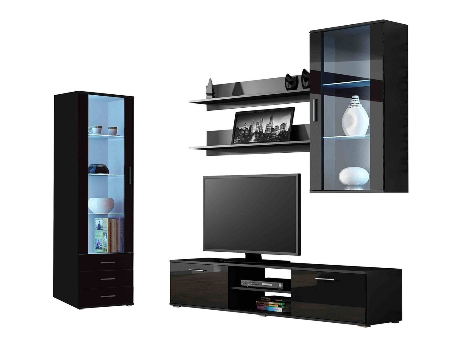 Living room set Tornola 114 (Black + Glossy black)