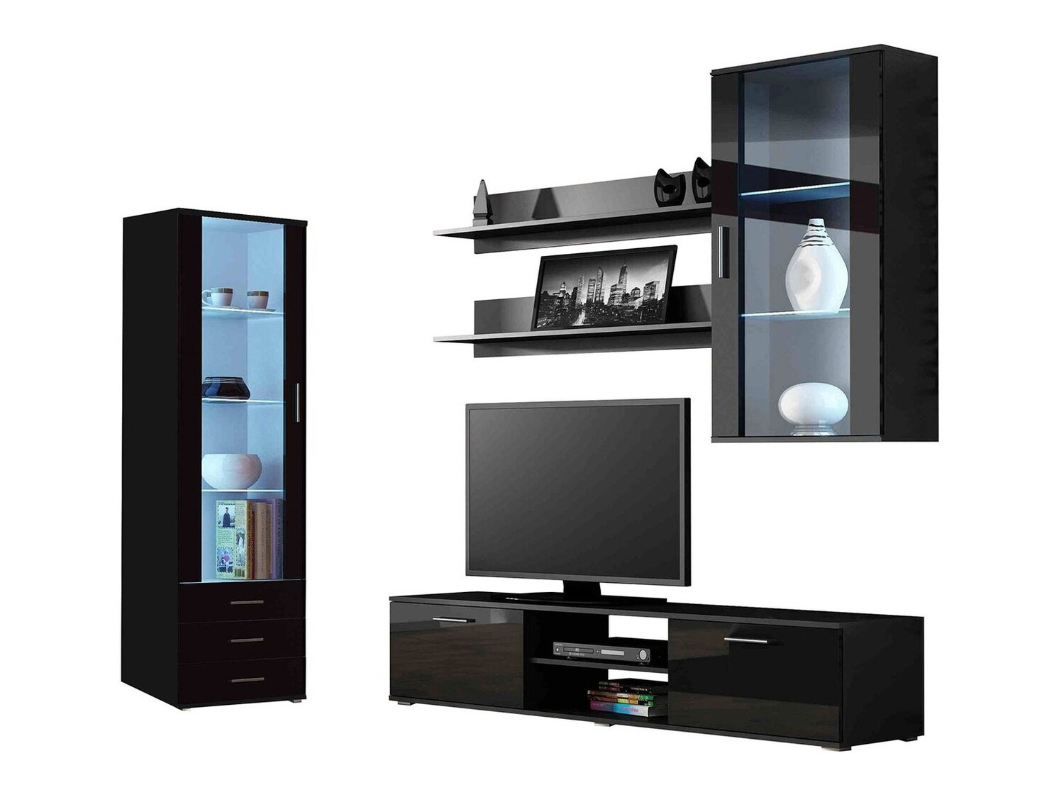 Living room set Tornola 114 (Black + Glossy black)