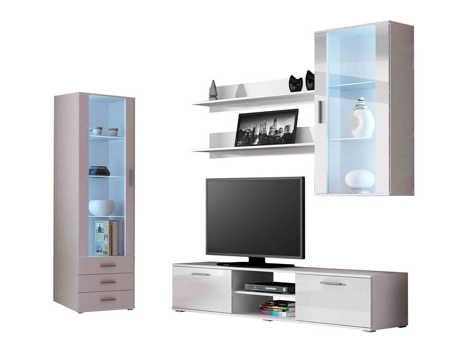 Living room set Tornola 114 (White + Glossy white)