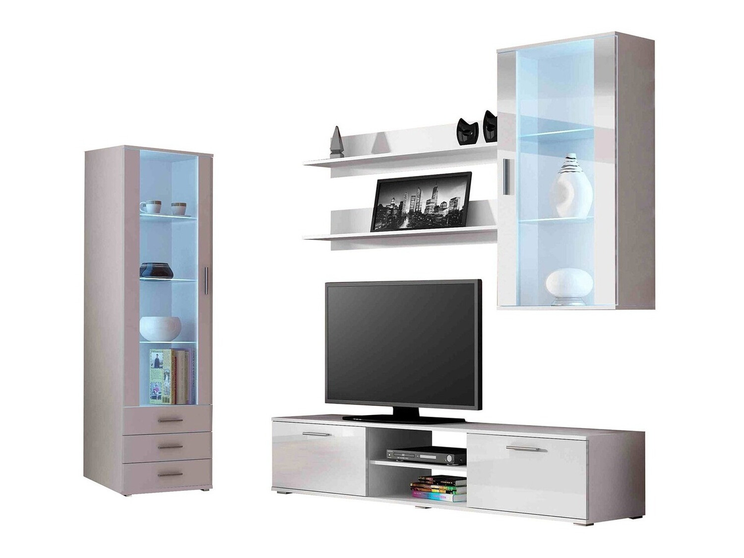 Living room set Tornola 114 (White + Glossy white)