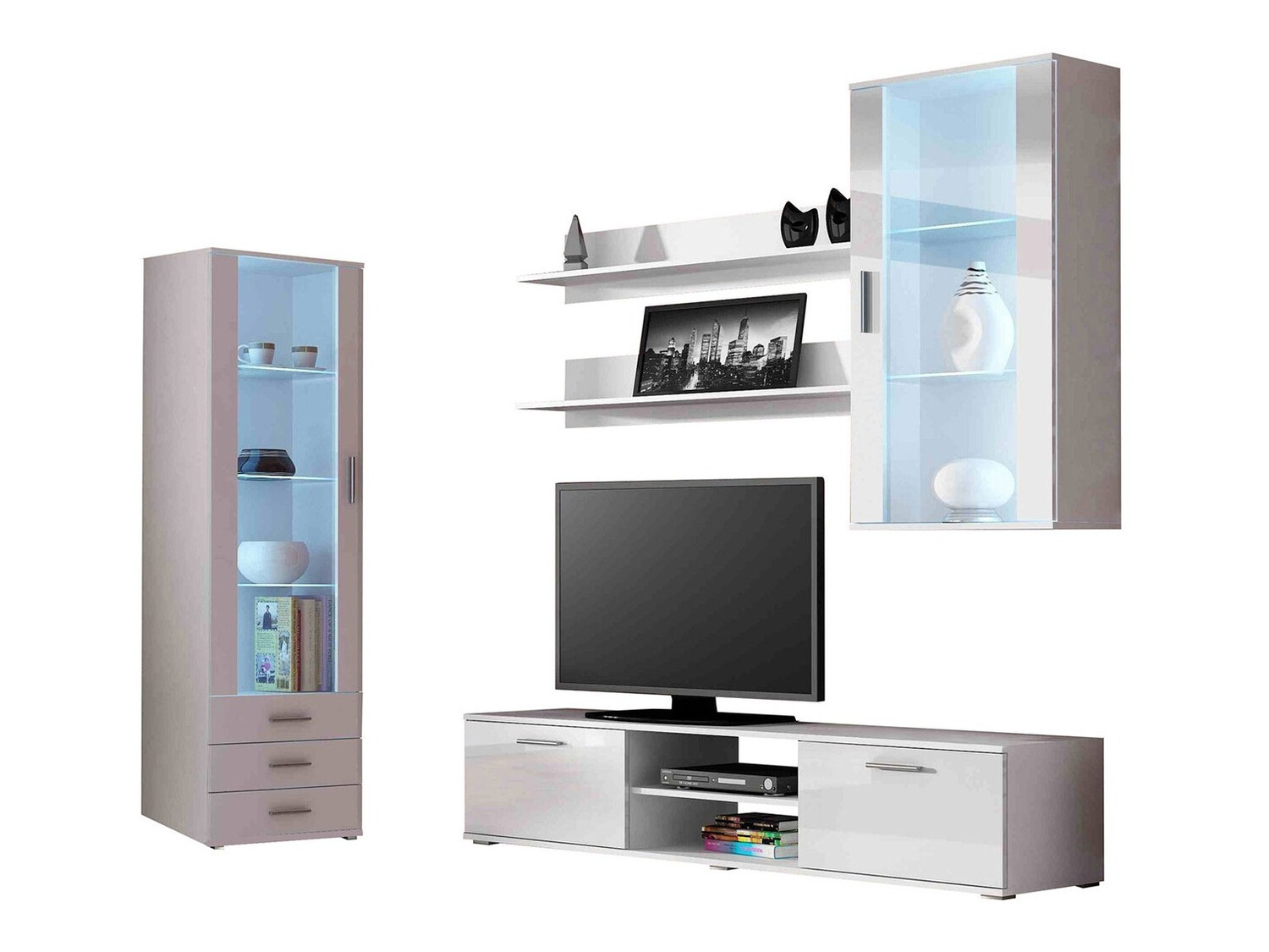 Living room set Tornola 114 (White + Glossy white)