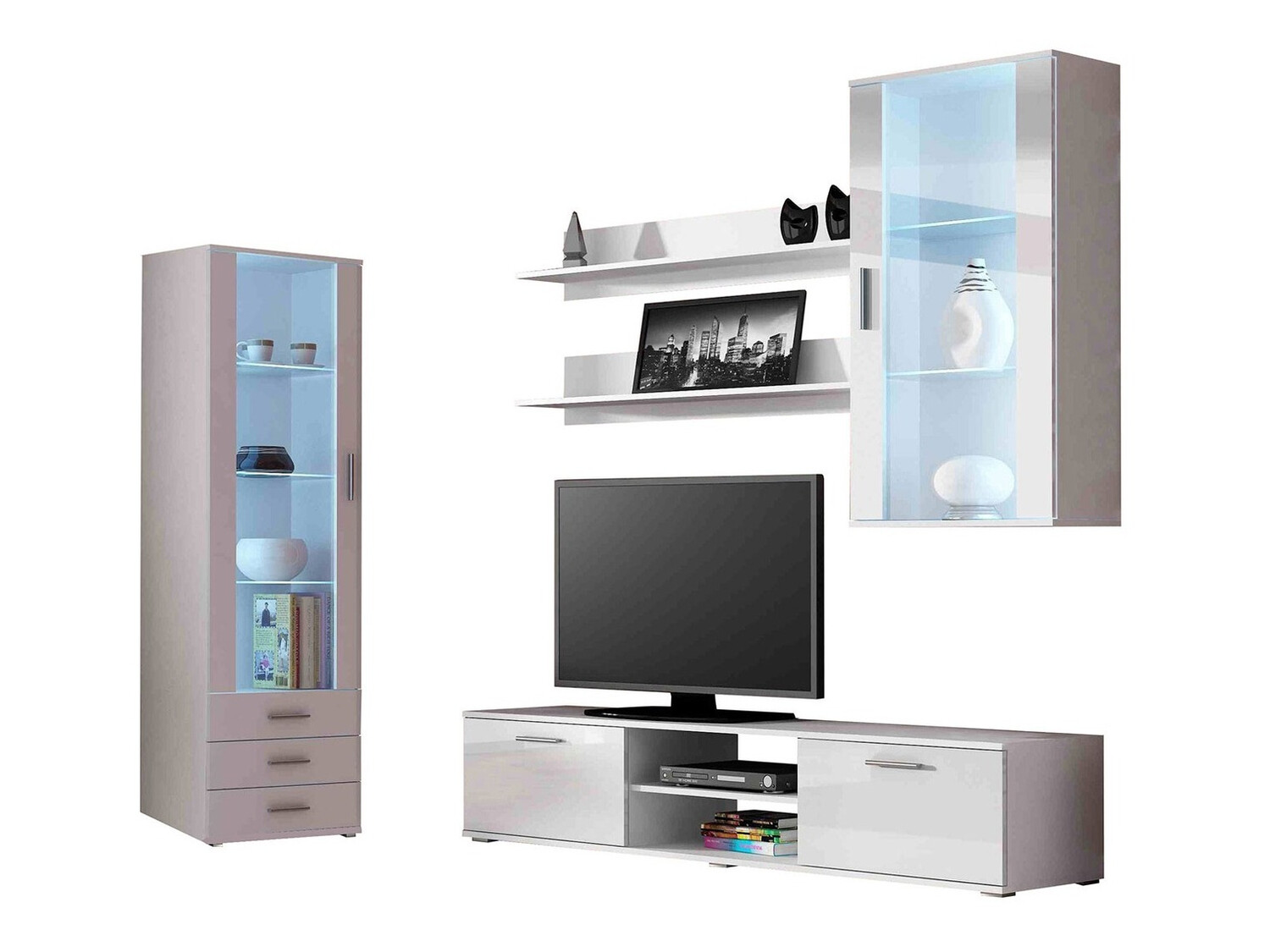 Living room set Tornola 114 (White + Glossy white)