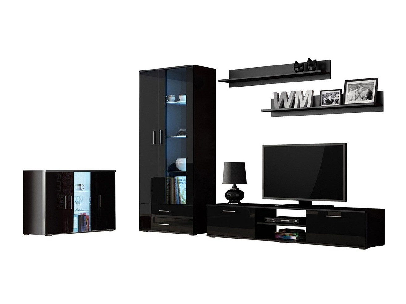 Living room set Tornola 116 (Black + Glossy black)