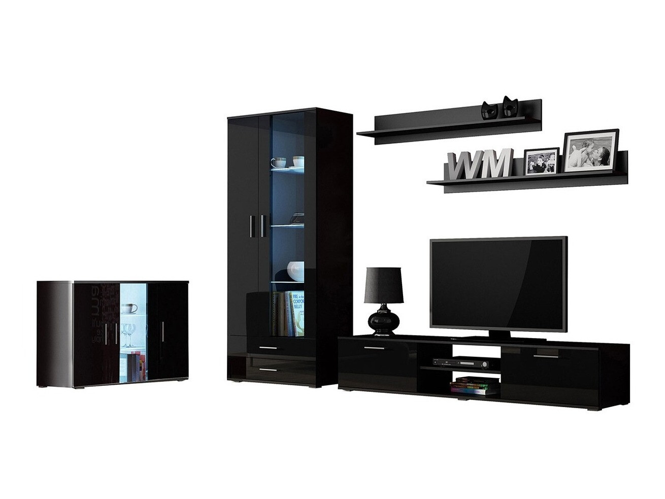 Living room set Tornola 116 (Black + Glossy black)
