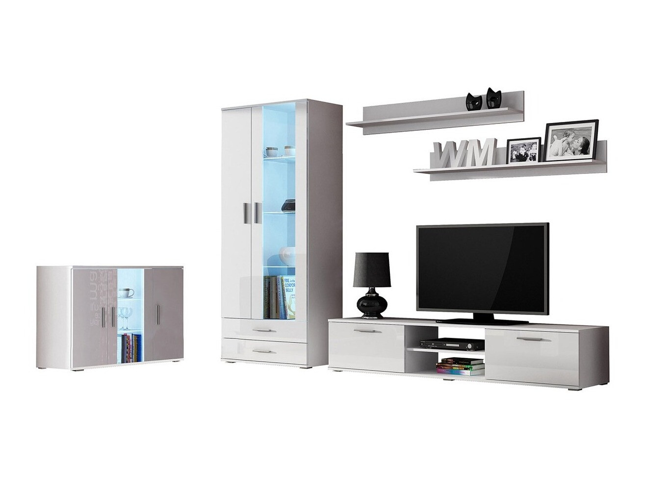 Living room set Tornola 116 (White + Glossy white)
