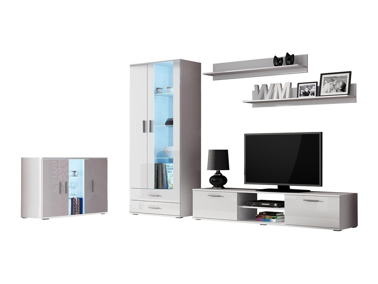 Living room set Tornola 116 (White + Glossy white)