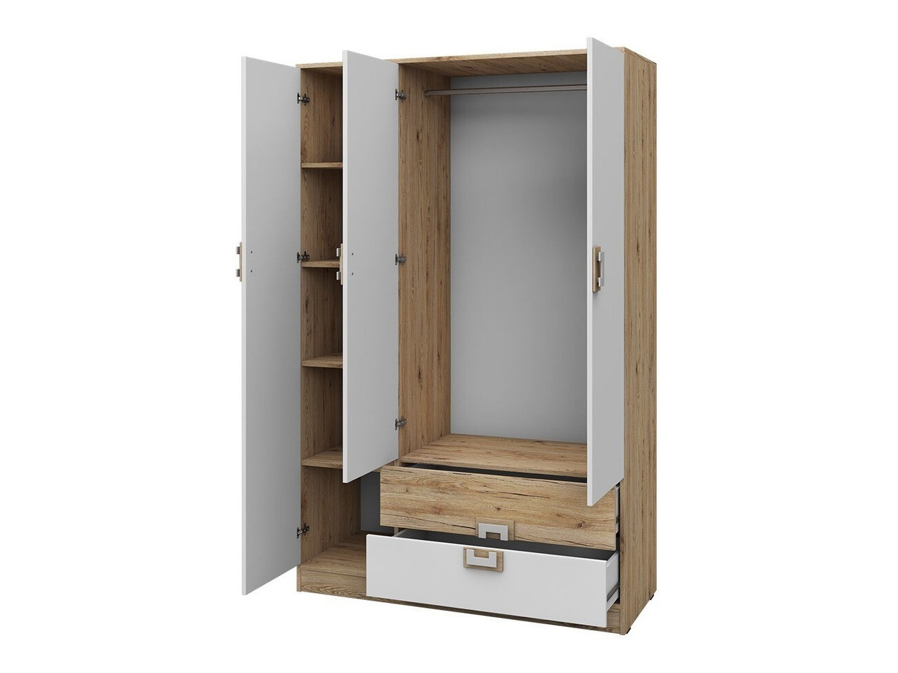 Wardrobe Tolfere 103 (Light oak + White + Turquoise)