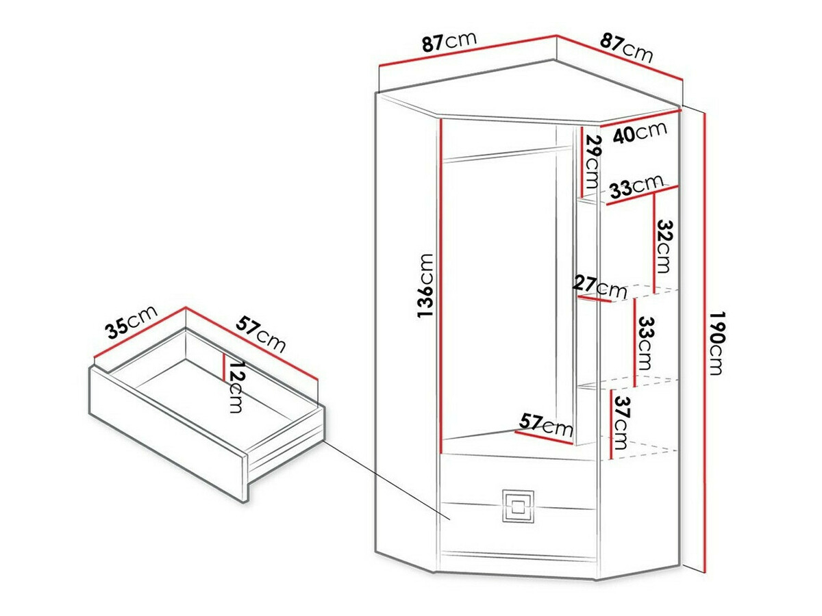 Corner wardrobe Tolfere 102 (Light oak + White + Turquoise)
