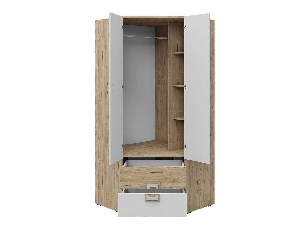 Corner wardrobe Tolfere 102 (Light oak + White)