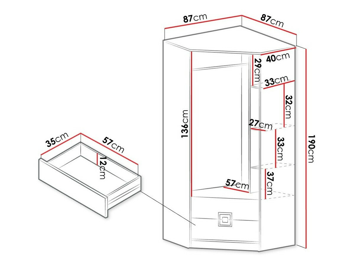 Corner wardrobe Tolfere 102 (Light oak + White)