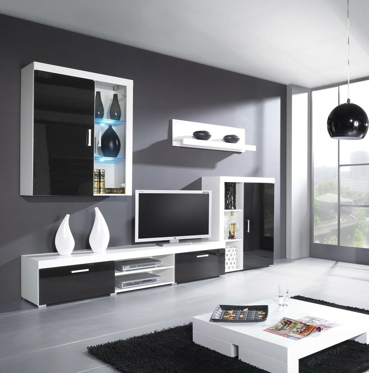 Wall cabinet Odebeli 101 (White + Glossy black)