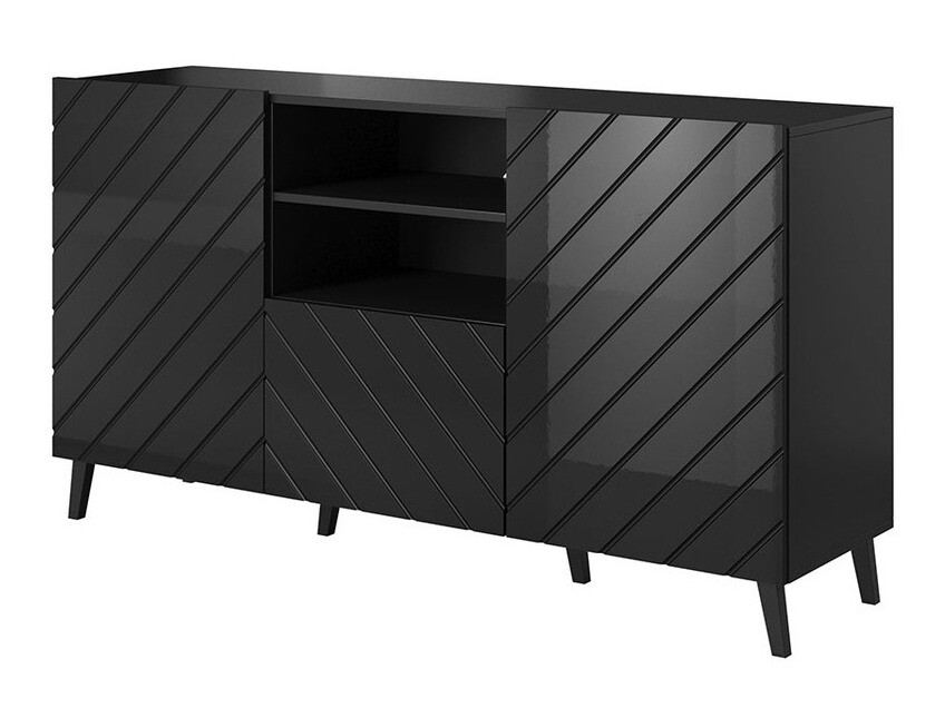 Chest of drawers Charlotte 143 (Black + Glossy black)