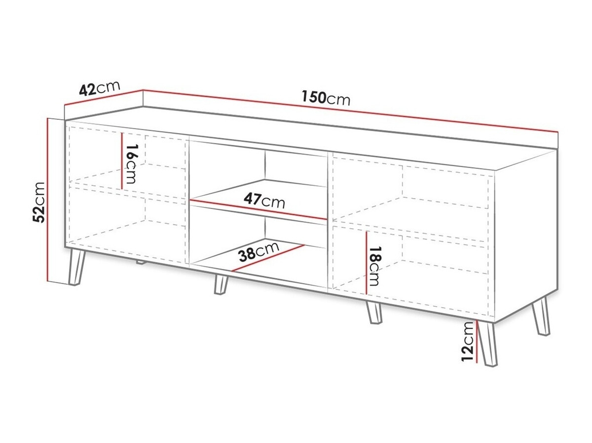 TV stand Charlotte 144 (Black + Glossy black)
