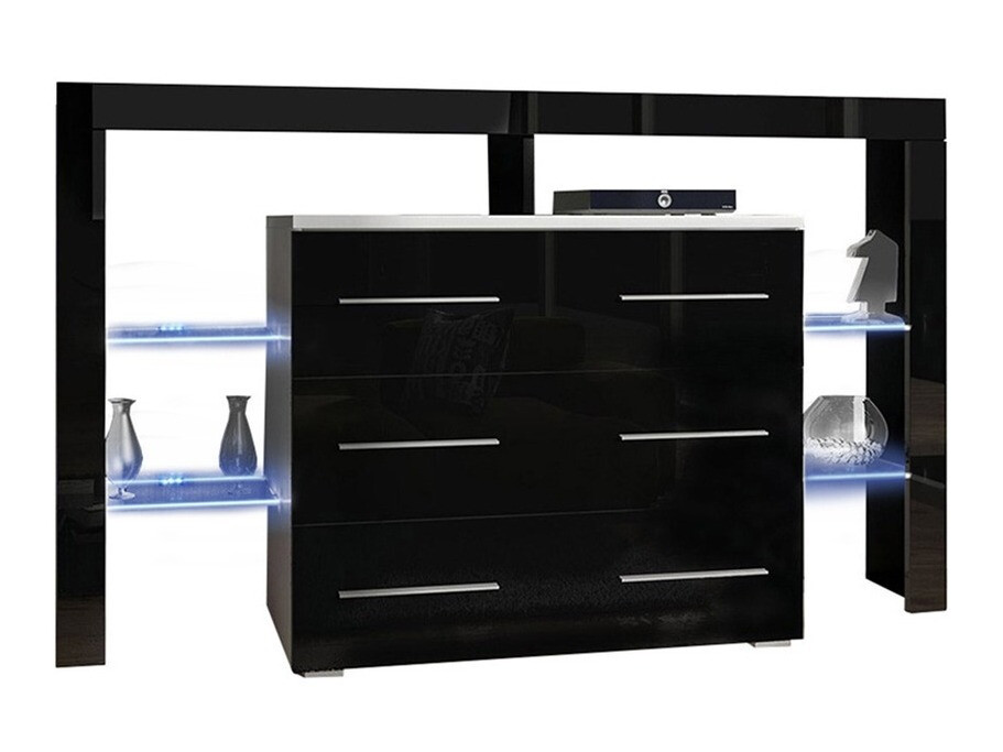 Chest of drawers Aestas I (White + Glossy black)