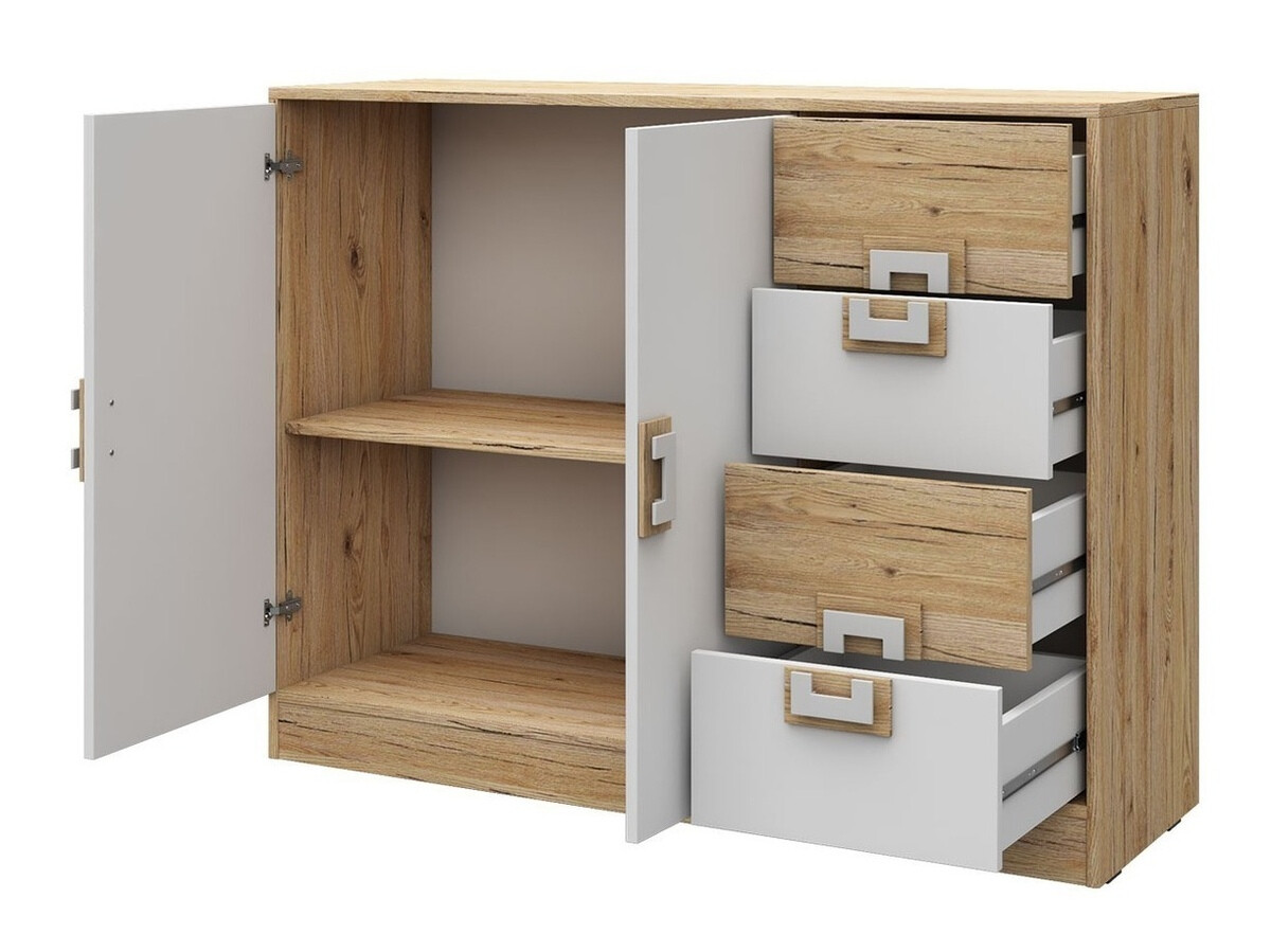 Chest of drawers Tolfere 100 (Light oak + White + Turquoise)