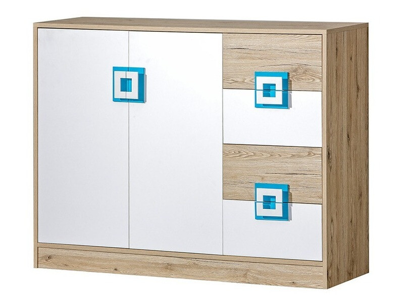 Chest of drawers Tolfere 100 (Light oak + White + Turquoise)
