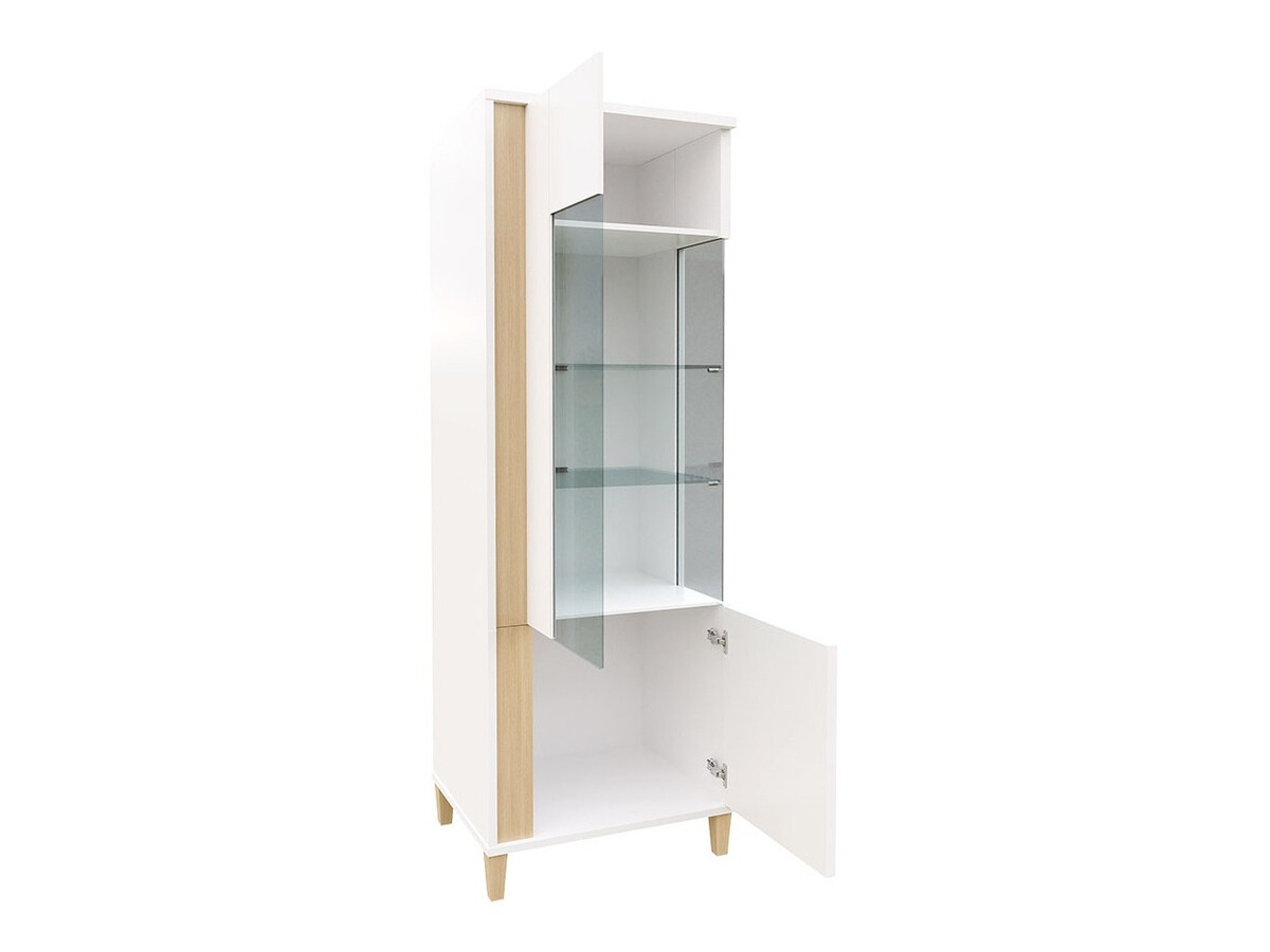 Bookcase Florem II (White + Glossy white + Light wood)