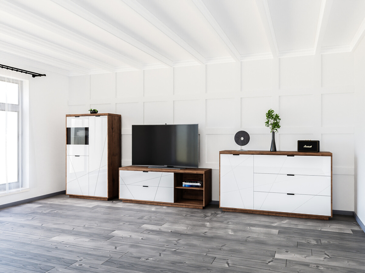 Living room set Fivale 110 (Dark Delano oak + Glossy white)
