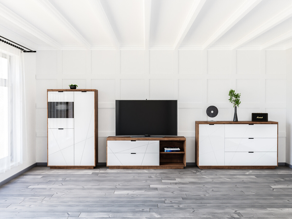Living room set Fivale 110 (Dark Delano oak + Glossy white)