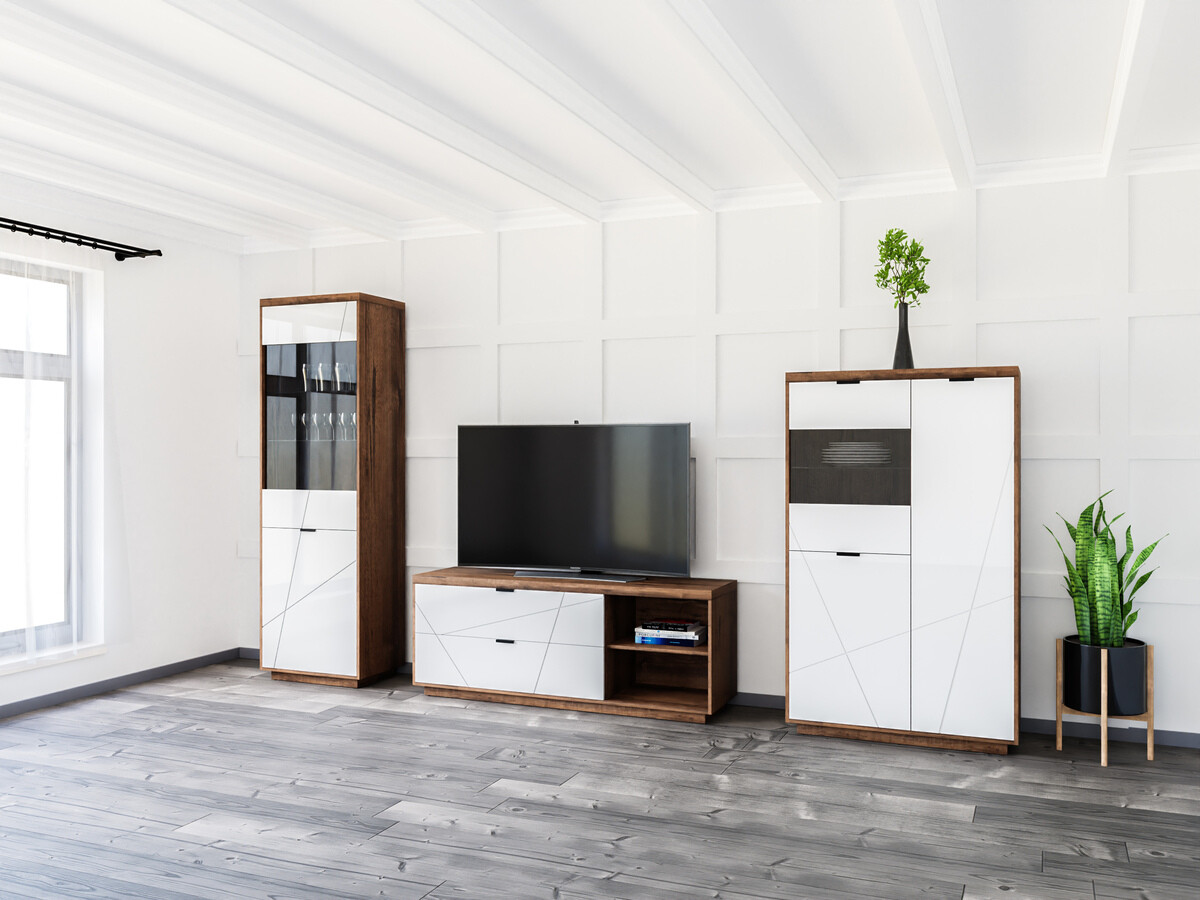 Living room set Fivale 112 (Dark Delano oak + Glossy white)