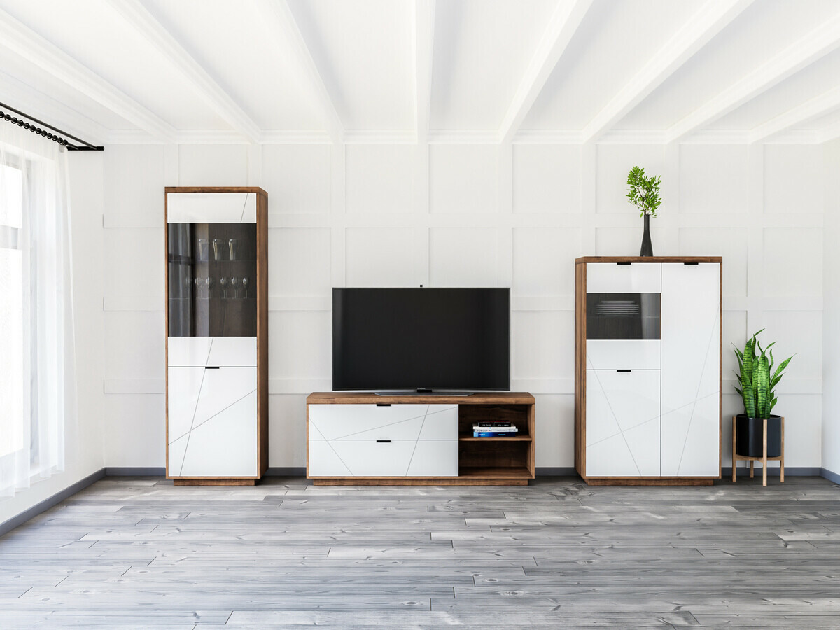Living room set Fivale 112 (Dark Delano oak + Glossy white)