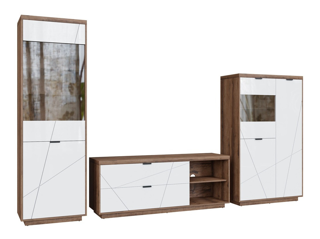 Living room set Fivale 112 (Dark Delano oak + Glossy white)
