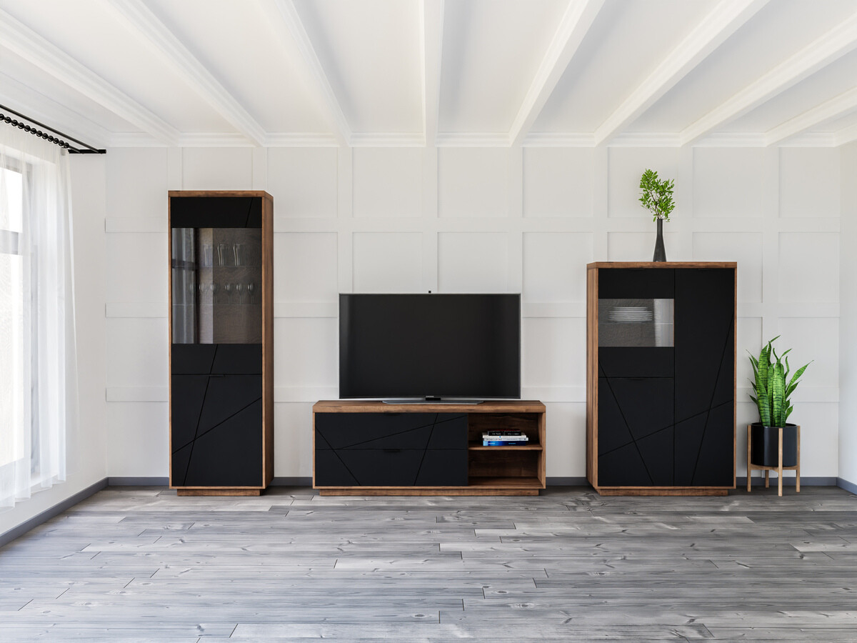 Living room set Fivale 112 (Dark Delano oak + Matte black)