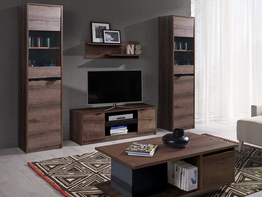 Living room set Fivelbo 114 (Monastery oak + Glossy black)