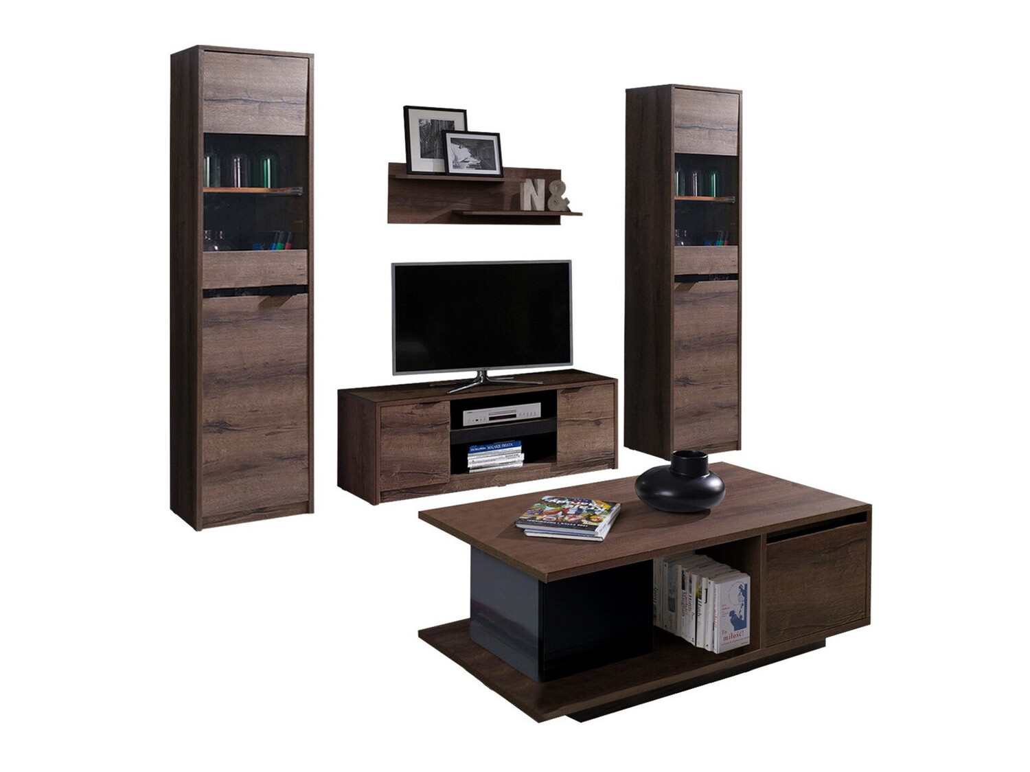 Living room set Fivelbo 114 (Monastery oak + Glossy black)
