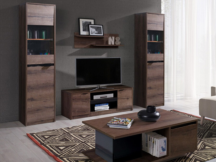 Living room set Fivelbo 114 (Monastery oak + Glossy black)