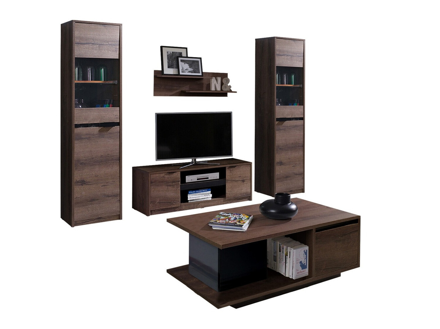 Living room set Fivelbo 114 (Monastery oak + Glossy black)