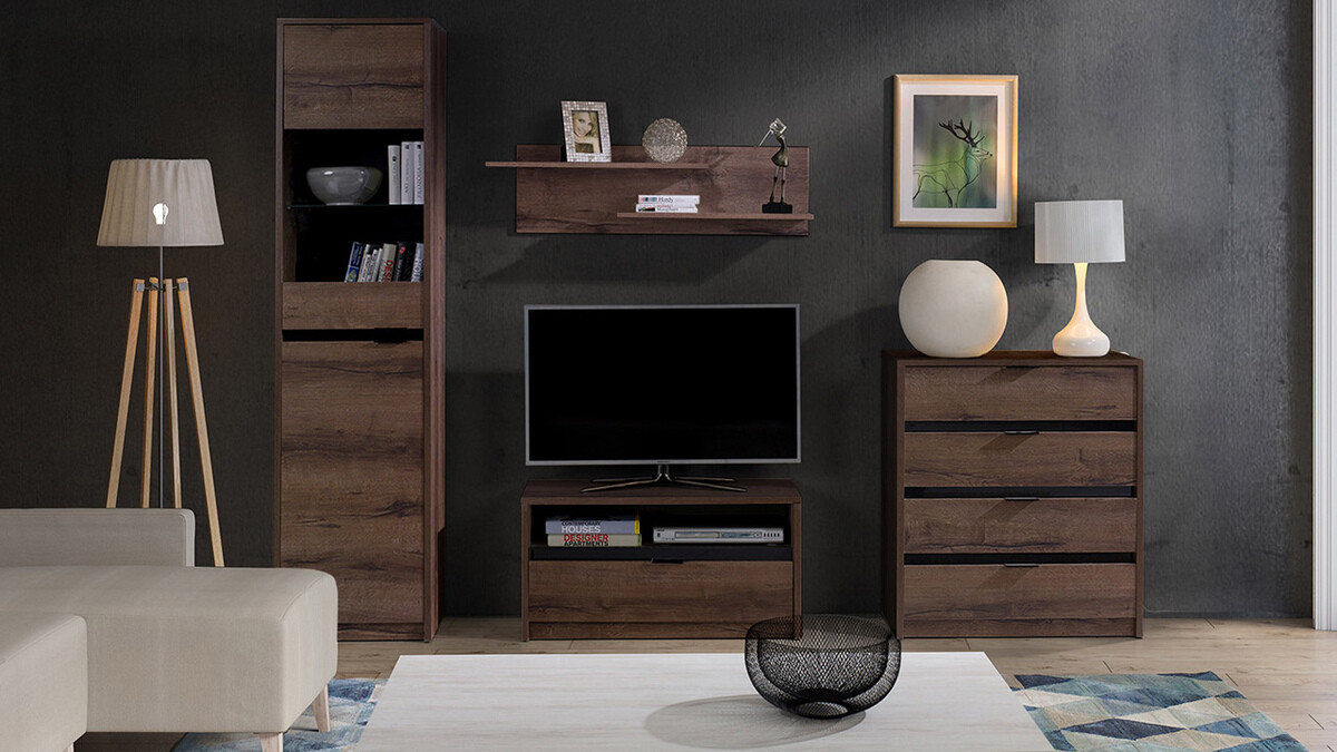 TV stand Providence 122 (Monastery oak + Glossy black)