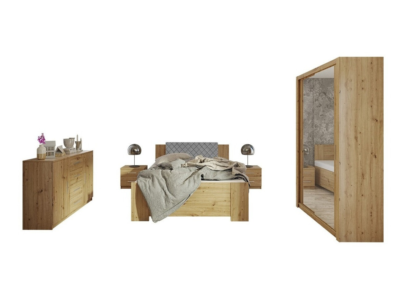 Bedroom set Catromi 112 (Artisan oak + Soft Pik 029)
