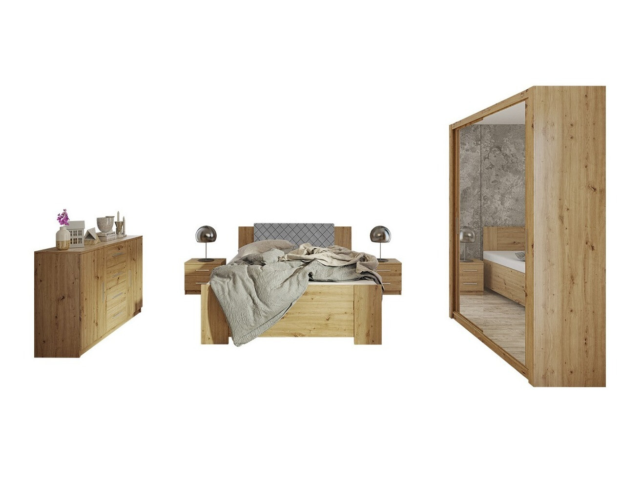 Bedroom set Catromi 113 (Artisan oak + Soft Pik 029)