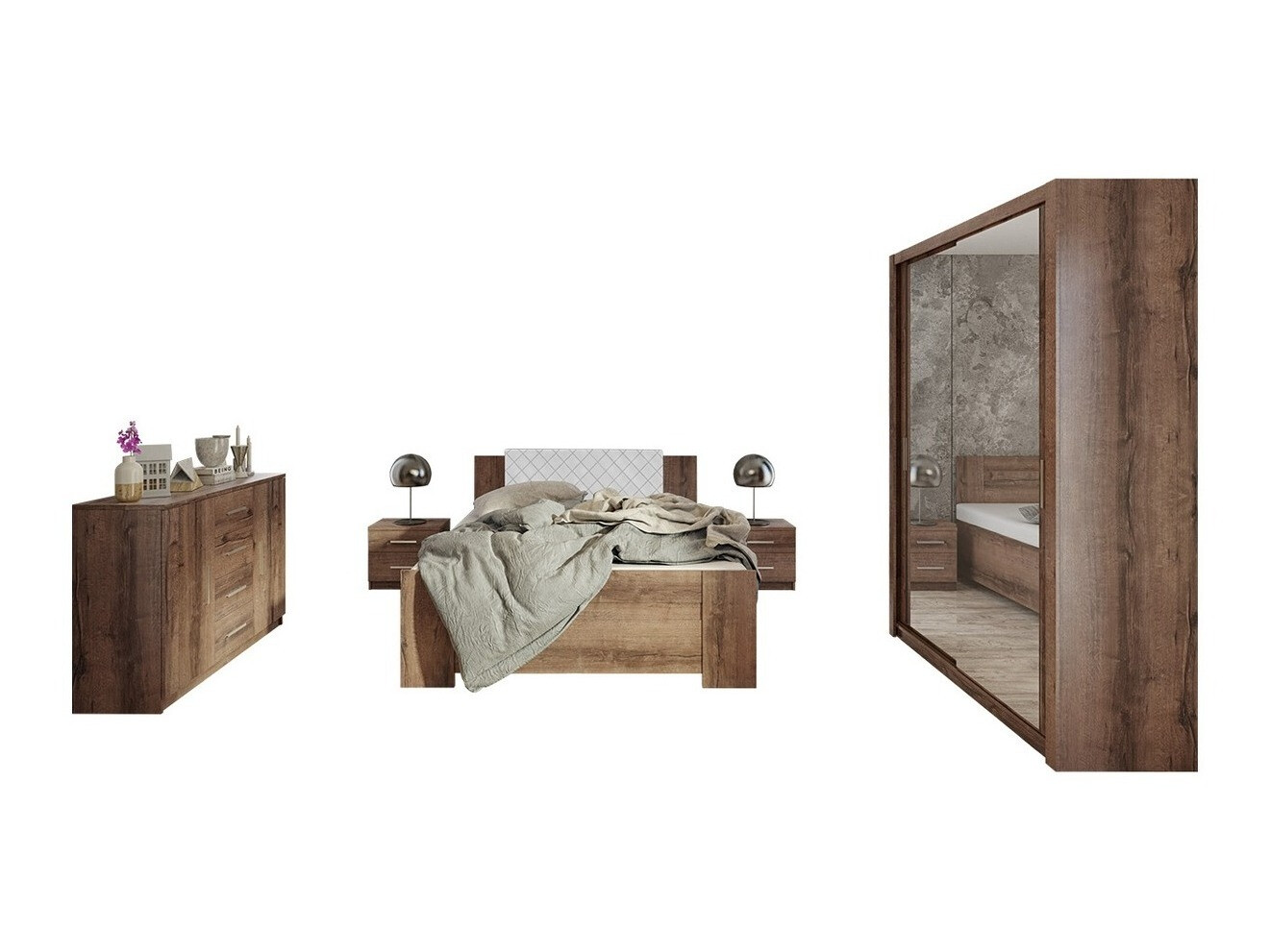 Bedroom set Catromi 113 (Monastery oak + Soft Pik 017)