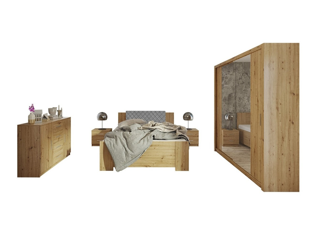 Bedroom set Catromi 114 (Artisan oak + Soft Pik 029)