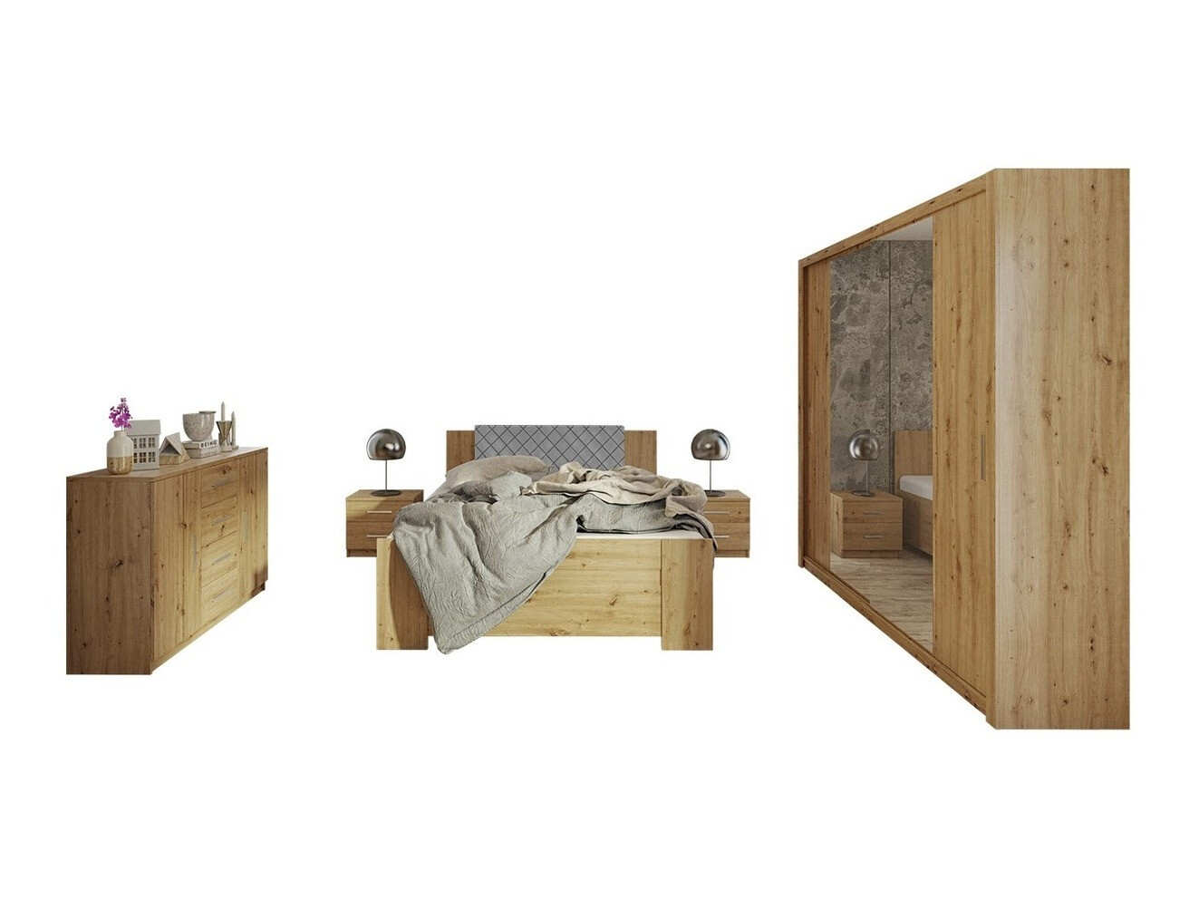 Bedroom set Catromi 115 (Artisan oak + Soft Pik 029)