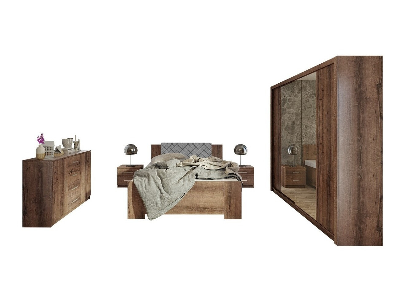 Bedroom set Catromi 115 (Monastery oak + Soft Pik 029)