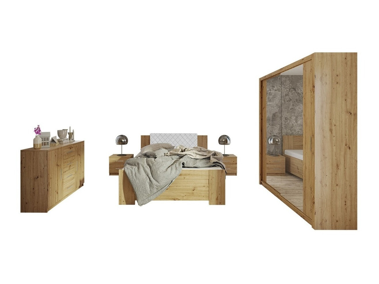 Bedroom set Catromi 121 (Artisan oak + Soft Pik 017)