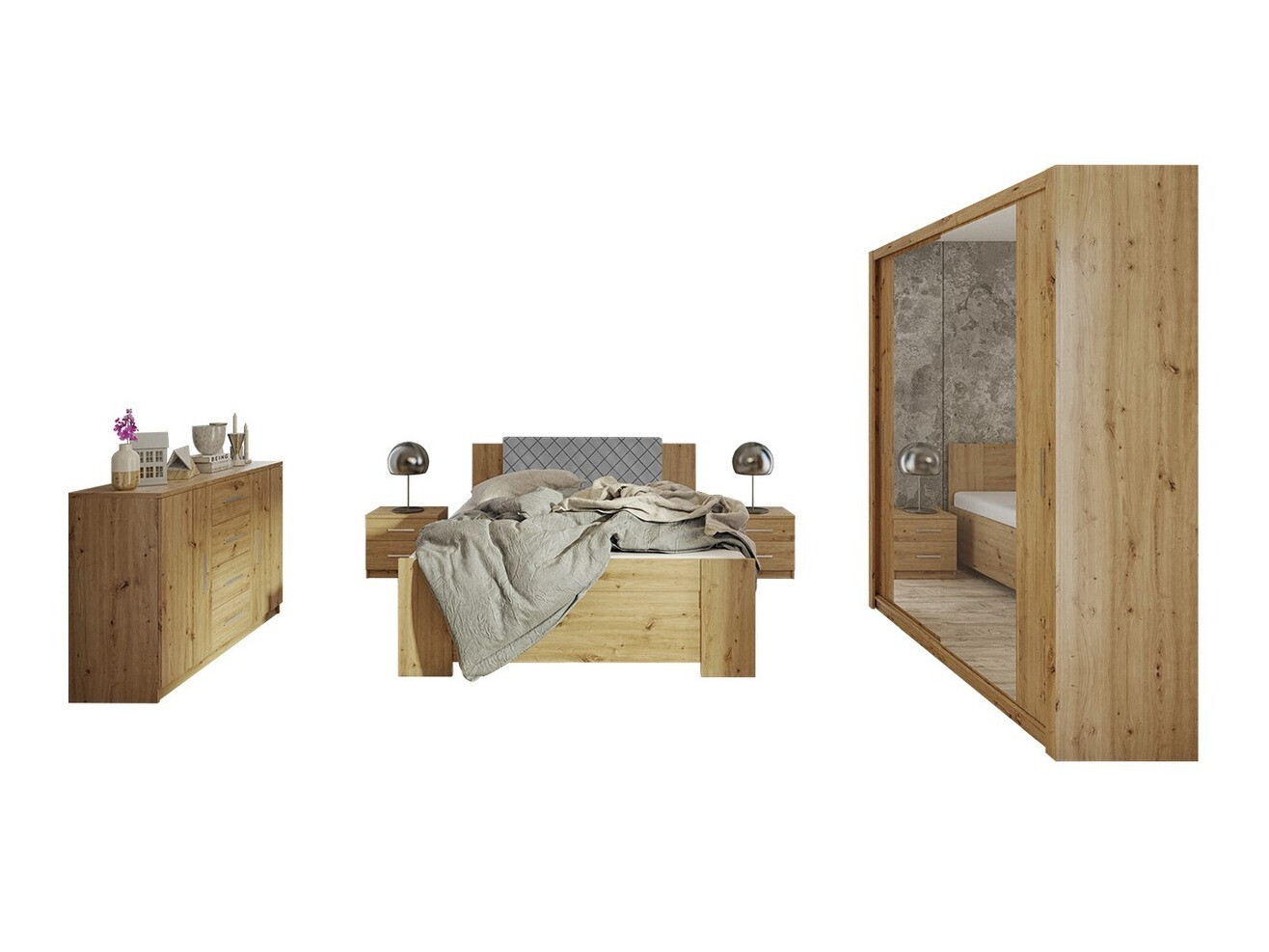 Bedroom set Catromi 121 (Artisan oak + Soft Pik 029)