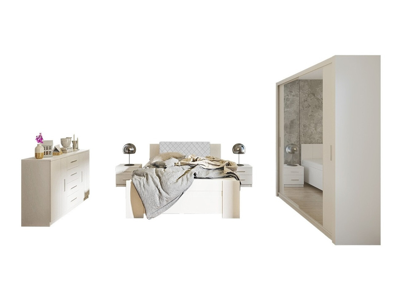 Bedroom set Catromi 121 (White + Soft Pik 017)