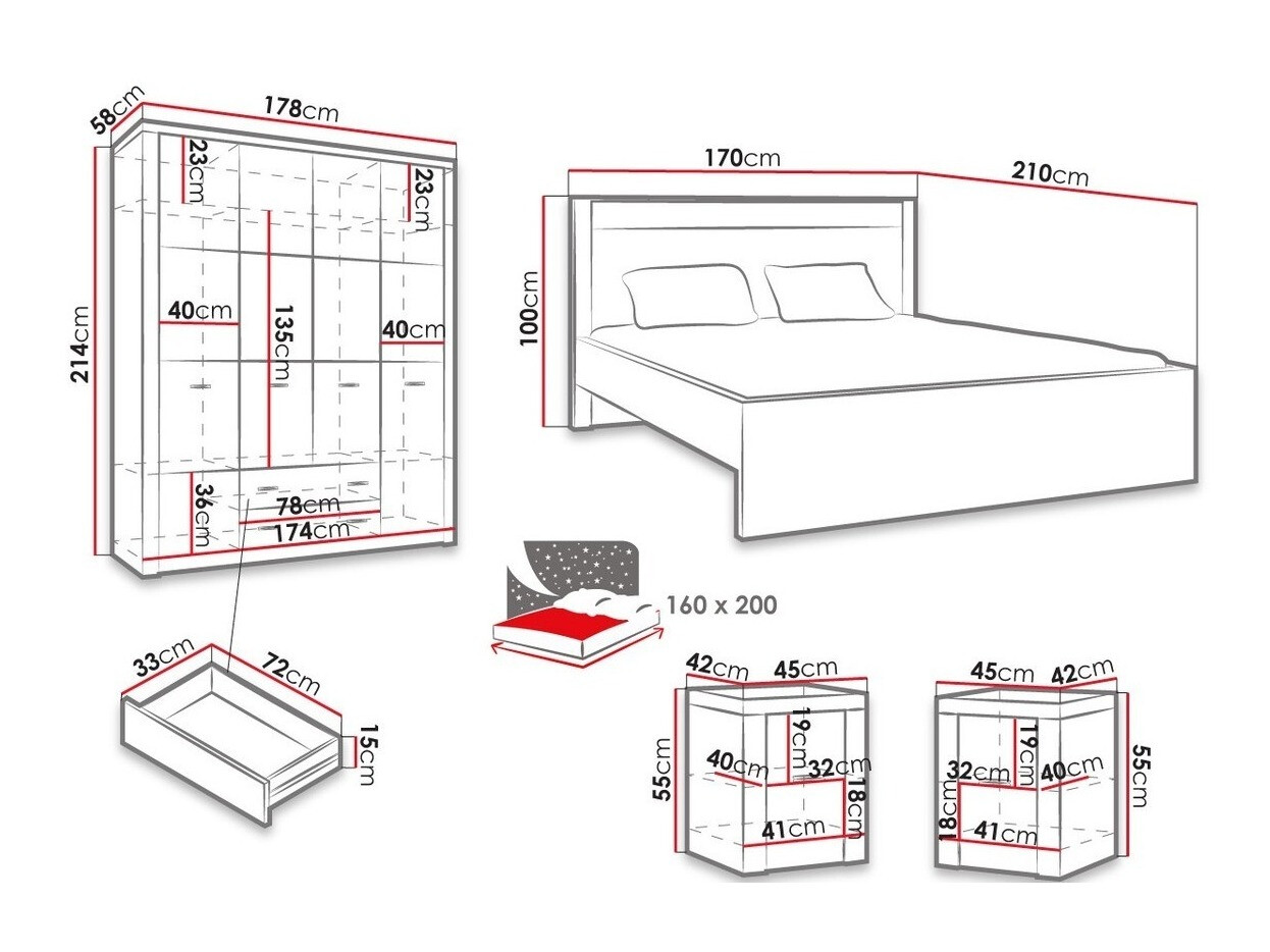 Bedroom set Serfeno 120 (Dark ash)