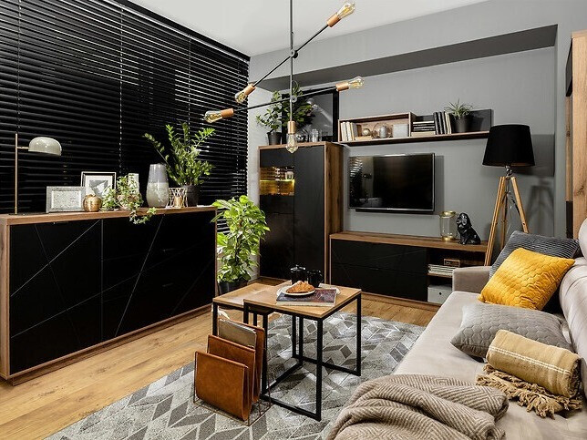 Wall shelf Fivale 101 (Dark Delano oak + Matte black)